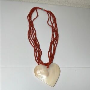 Red Beaded Necklace with Heart Pendant